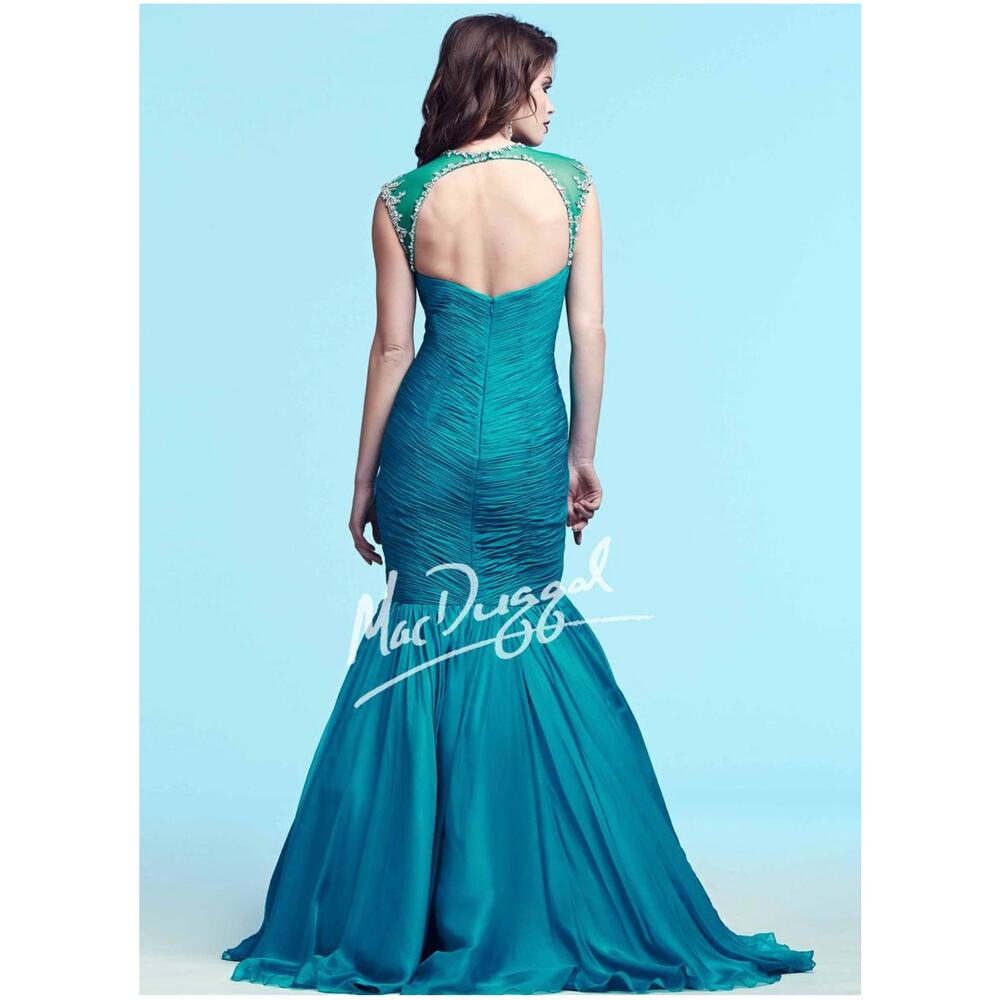 Mac Duggal Silk Teal Beaded Embellished Tulle Gown 64726 Size 4 NEW - Picture 11 of 13